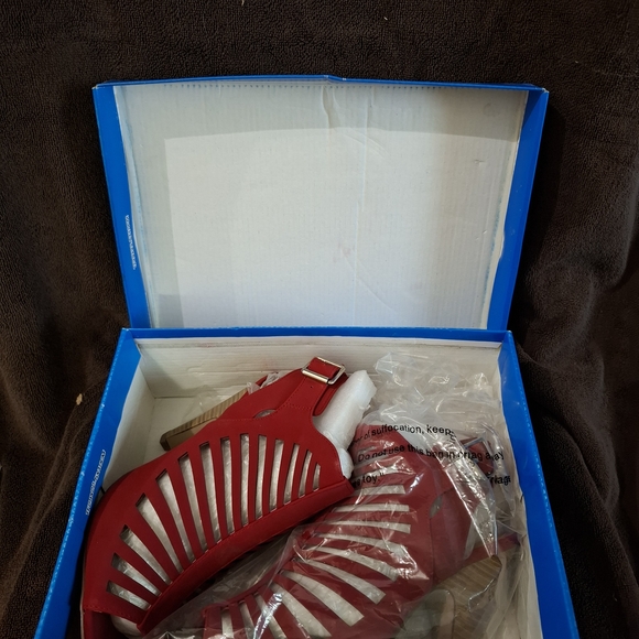 Delicious Red Strappy Cutout Peep-Toe Heels with Side Zip - Picture 2 of 4